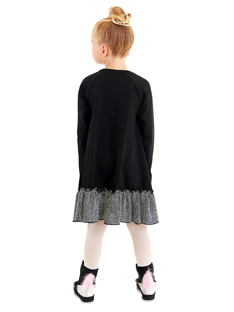 دينوكيدس فستان أسود بنقشة نمر فضي للبنات